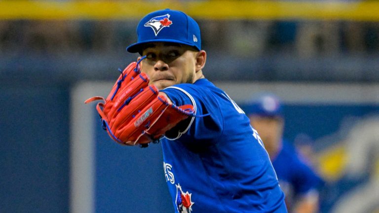 Toronto Blue Jays starter Jose Berrios pitches during a baseball game against the Tampa Bay Rays Tuesday, May 23, 2023, in St. Petersburg, Fla. (Steve Nesius/AP)