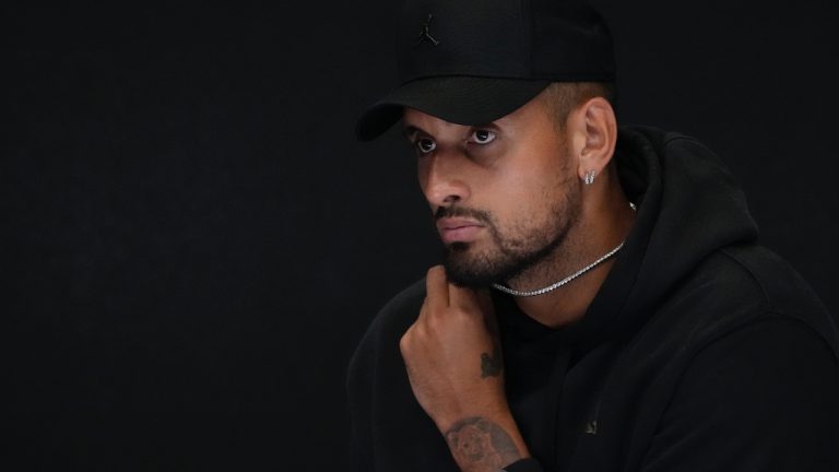Nick Kyrgios at a press conference in Melbourne, Australia, Monday, Jan. 16, 2023. (Mark Baker/AP)