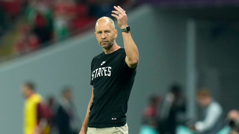 Head coach Gregg Berhalter of the United States gestures during the World Cup, group B soccer match between the United States and Wales, at the Ahmad Bin Ali Stadium in Doha, Qatar, Monday, Nov. 21, 2022. (Francisco Seco/AP)