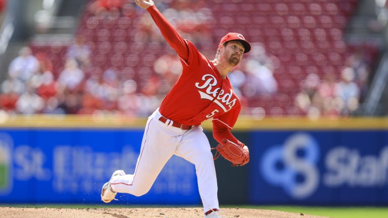 Cincinnati Reds' Levi Stoudt throws during the first inning of a baseball game against the Tampa Bay Rays in Cincinnati, Wednesday, April 19, 2023. (AP)