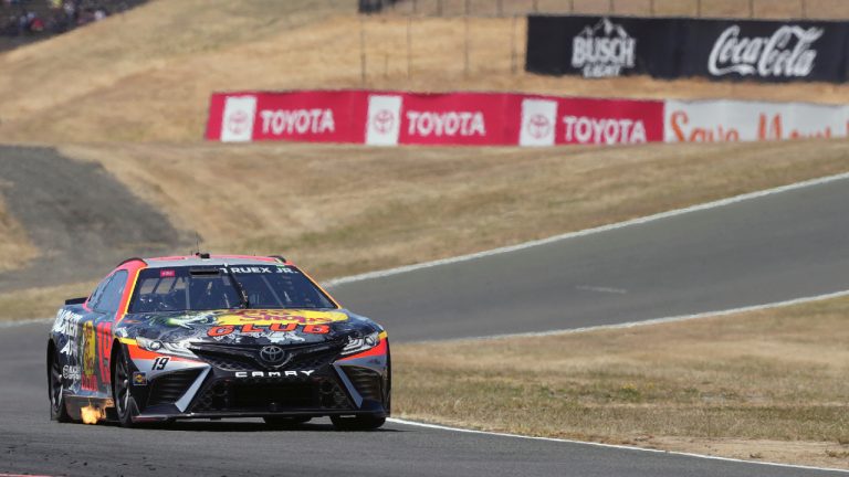 Martin Truex Jr. (19) drives during a NASCAR Cup Series auto race at Sonoma Raceway, Sunday, June 11, 2023, in Sonoma, Calif. (Darren Yamashita/AP)