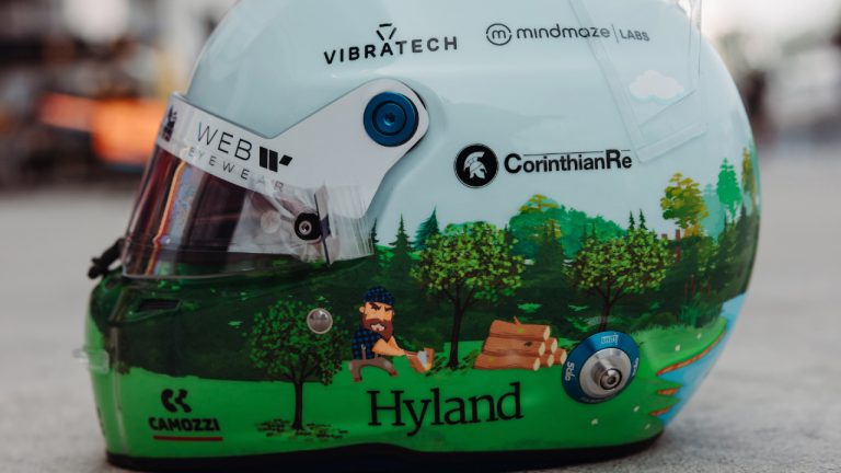 Finnish driver Valtteri Bottas is sporting a helmet design, as shown in this handout image, at this weekend's Grand Prix in Montreal that represents just what comes to mind when he thinks of Canada: beavers and lumberjacks. (CP/HO-Alfa Romeo F1 Team)