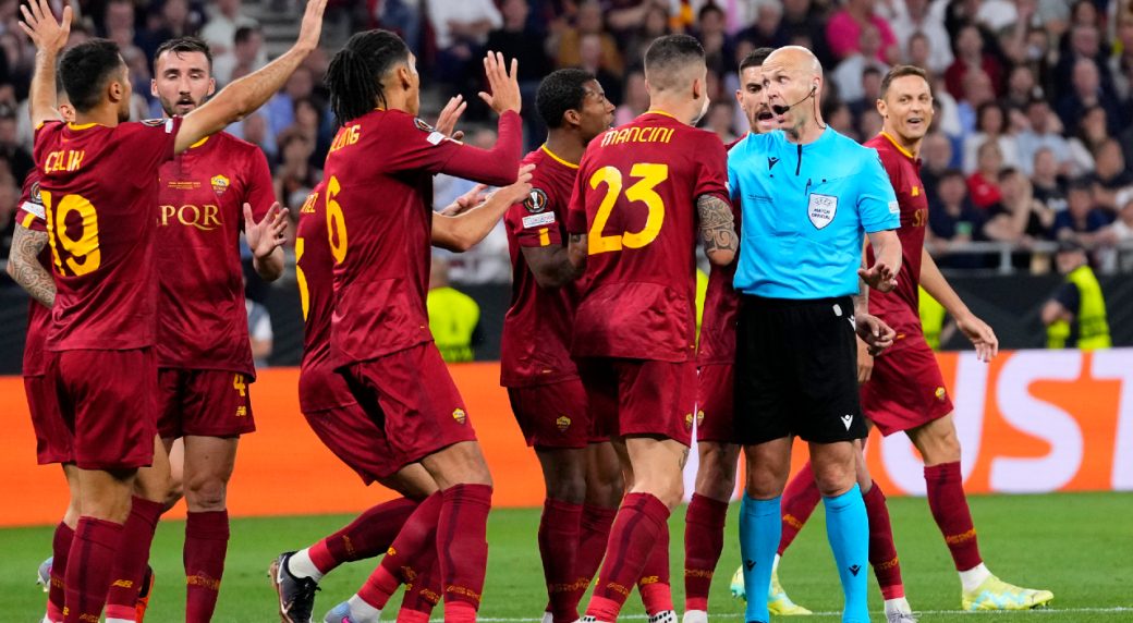 Europa League final referee Anthony Taylor and family surrounded by hostile Roma fans at airport