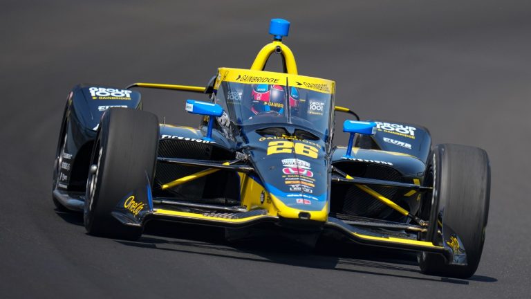 Colton Herta drives through the first turn during qualifications for the Indianapolis 500 auto race at Indianapolis Motor Speedway in Indianapolis, Saturday, May 20, 2023. (Michael Conroy/AP)