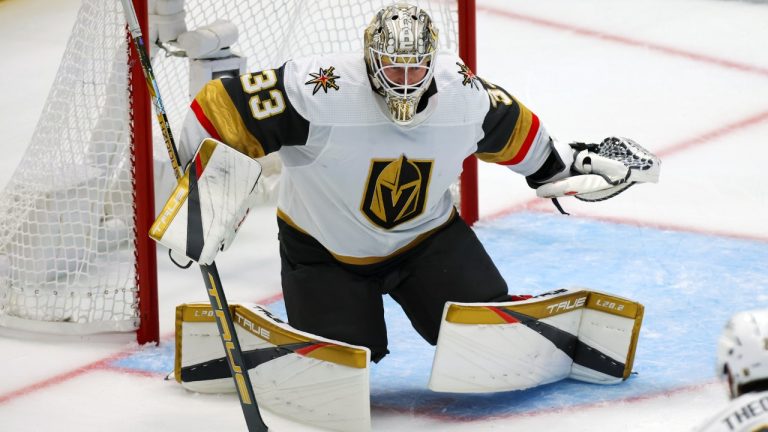 The Vegas Golden Knights have recalled goaltender Jiri Patera after Adin Hill was injured against the Columbus Blue Jackets on Saturday. (Gareth Patterson/AP)
