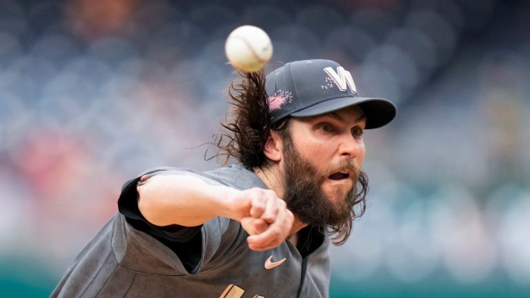 Washington Nationals starting pitcher Trevor Williams throws during the first inning of the team's baseball game against the Miami Marlins at Nationals Park, Friday, June 16, 2023, in Washington. Alex Brandon/AP Sports)