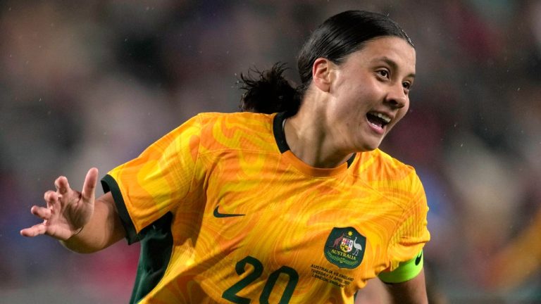Sam Kerr has been named as a substitute in Australia's round-of-16 match against Denmark at the Women's World Cup on Monday. (Kin Cheung/AP)