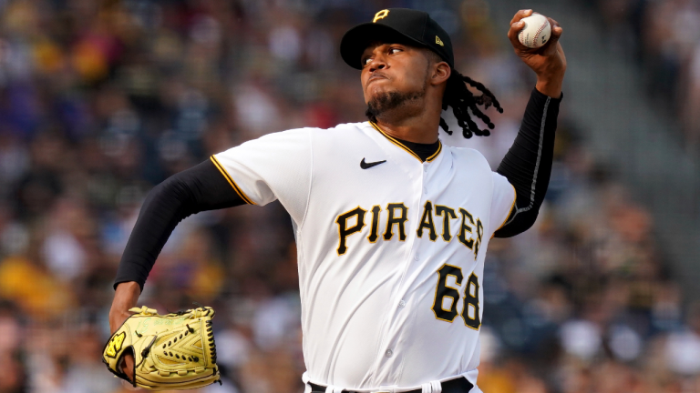 Pittsburgh Pirates relief pitcher Angel Perdomo delivers against the New York Mets in the ninth inning in a baseball game in Pittsburgh, Saturday, June 10, 2023. (AP)