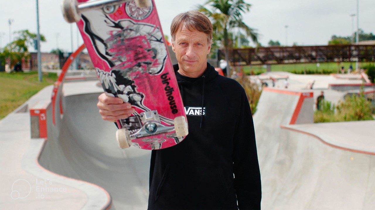 In this photo provided by The Skatepark Project, skateboarder Tony Hawk poses for a picture at the Linda Vista Skatepark in San Diego in 2020. (Skatepark Project/AP)