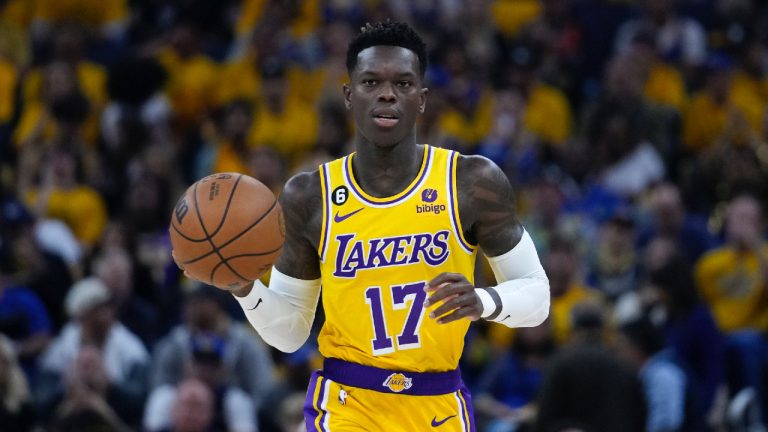 Dennis Schroder during the first half of Game 5 of an NBA basketball second-round playoff series, Wednesday, May 10, 2023, in San Francisco. (Godofredo A. Vásquez/AP)