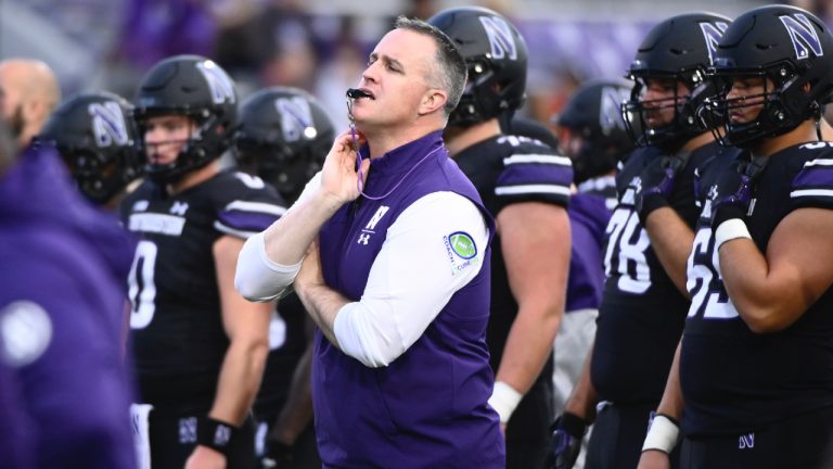 Pat Fitzgerald before an NCAA college football game against Miami (Ohio) Saturday, Sept. 24, 2022, in Evanston, Ill. (Matt Marton/AP)
