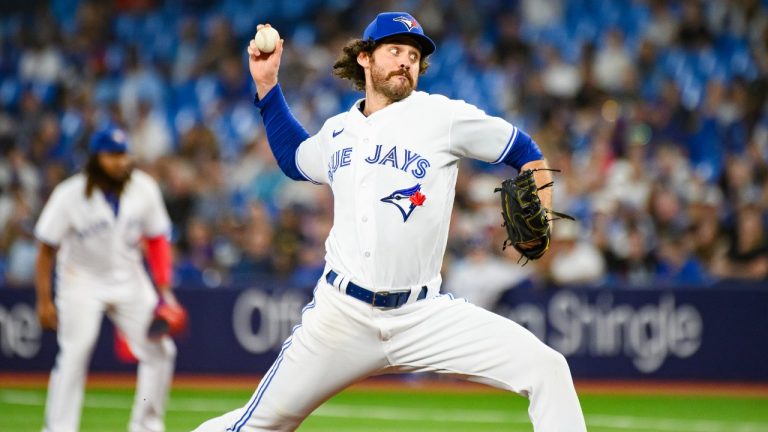 Toronto Blue Jays pitcher Jordan Romano (68) throws during ninth inning MLB baseball action against the Oakland Athletics, in Toronto on Friday, June 23, 2023. (Christopher Katsarov/CP)