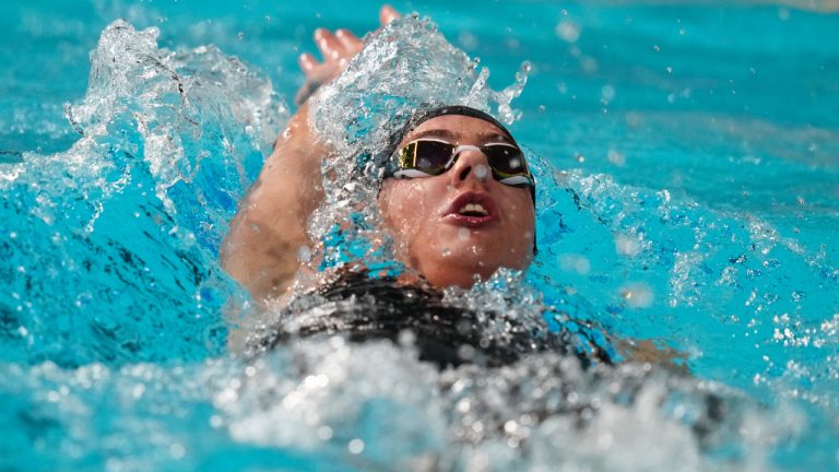 Canada's Aurelie Rivard competes during the Women's 200m Individual Medley SM10 Final of the swimming competition at the Commonwealth Games, at the Sandwell Aquatics Centre in Birmingham, England, Tuesday, Aug. 2, 2022. (Kirsty Wigglesworth/AP)