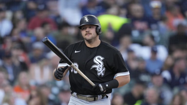 Chicago White Sox's Jake Burger plays during the first inning of a baseball game, Friday, May 26, 2023, in Detroit. (Carlos Osorio/AP)