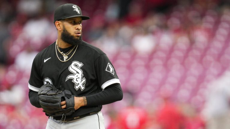 Former Chicago White Sox relief pitcher Keynan Middleton (99) looks to throw during a baseball game against the Cincinnati Reds in Cincinnati, Sunday, May 7, 2023. (Jeff Dean/AP)