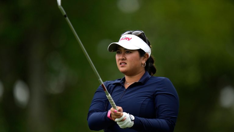 Lilia Vu watches her tee shot on the 12th hole during the first round of the Women's PGA Championship golf tournament, Thursday, June 22, 2023, in Springfield, N.J. (Seth Wenig/AP)