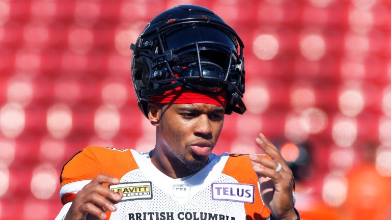BC Lions quarterback Antonio Pipkin during a CFL game against the Calgary Stampeders in Calgary, Alta., on Aug. 13, 2022. (Larry MacDougal/CP)