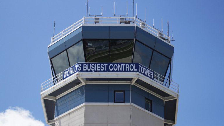 FILE - The control tower sits above the Wittman Regional Airport in Oshkosh, Wis. (Carrie Antlfinger/AP)