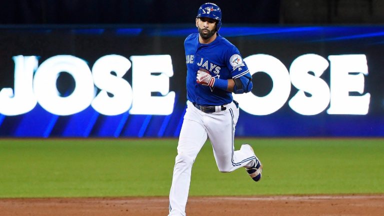 Toronto Blue Jays' Jose Bautista rounds the bases after hitting a solo home run against the Baltimore Orioles during second inning American League wild-card game action in Toronto, Tuesday, Oct.4, 2016. (Nathan Denette/CP)