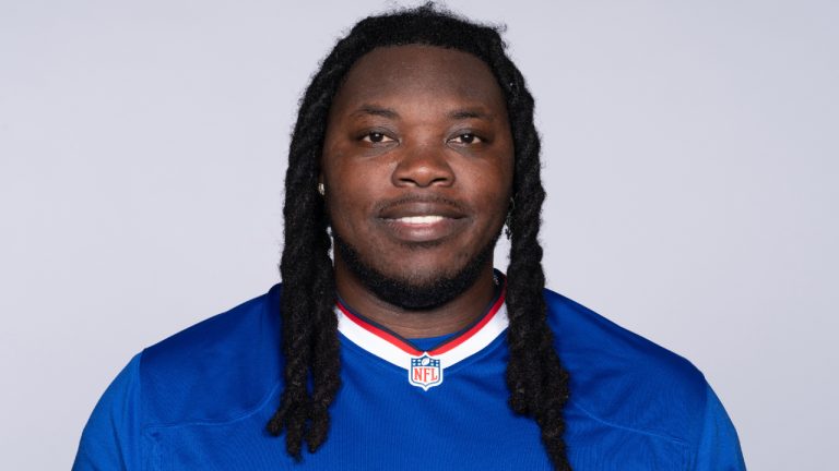 Recently signed offensive tackle Brandon Shell was not present at the Buffalo Bills' practice on Tuesday, Aug. 15, 2023, with the team announcing the 31-year-old intends to retire after seven NFL seasons. (AP Photo)