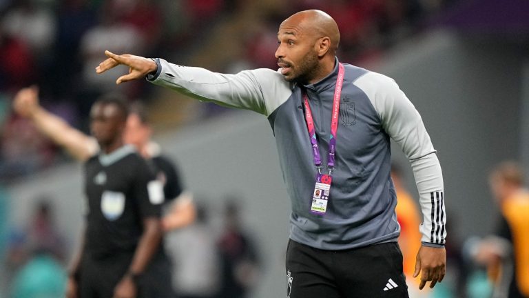 Thierry Henry pictured while serving as Belgium's assistant coach during the World Cup group F soccer match between Belgium and Canada, at the Ahmad Bin Ali Stadium in Doha, Qatar, Wednesday, Nov. 23, 2022. (Martin Meissner/AP)