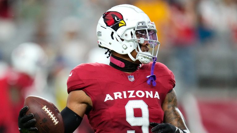 Arizona Cardinals safety Isaiah Simmons makes a catch as he warms up prior to an NFL preseason football game against the Kansas City Chiefs Saturday, Aug. 19, 2023, in Glendale, Ariz. (Ross D. Franklin/AP)