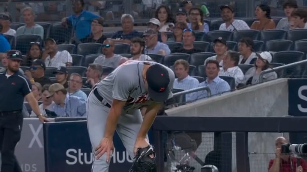 Tigers pitcher Matt Manning's right foot broken on 119.5 mph comebacker by  Giancarlo Stanton