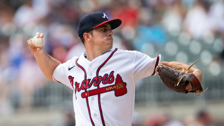 Atlanta Braves starting pitcher Allan Winans throws to a Pittsburgh Pirates batter in the first inning of a baseball game, Sunday, Sept. 10, 2023, in Atlanta. (Hakim Wright Sr./AP)
