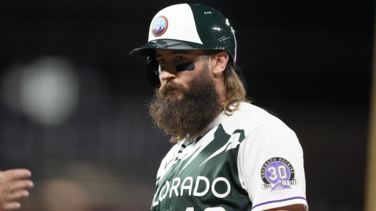 Colorado Rockies designated hitter Charlie Blackmon (19) in the fifth inning of a baseball game Saturday, Sept. 2, 2023, in Denver. (David Zalubowski/AP)