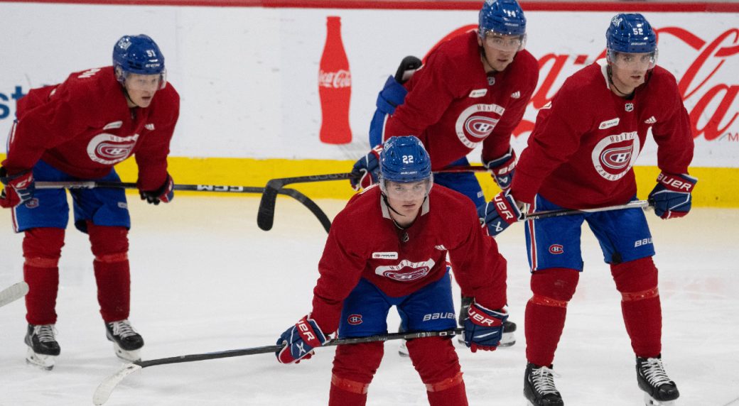 Emil Heineman gets chance to play with Caufield and Suzuki, Slafkovsky and Harvey-Pinard also in contention for top line. Pearson shines in first day of camp.