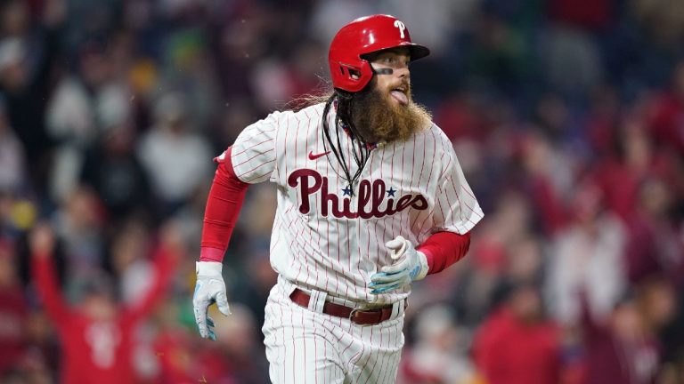 The Philadelphia Phillies placed outfielder Brandon Marsh on the 10-day injured list on Monday with a strained right hamstring. (Matt Slocum/AP)