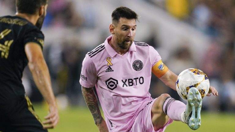Inter Miami forward Lionel Messi traps the ball during the second half of an MLS soccer match against Los Angeles FC, Sunday, Sept. 3, 2023, in Los Angeles. (Ryan Sun/AP)