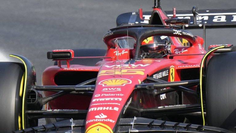 Ferrari driver Carlos Sainz of Spain steers his car during the qualifying session ahead of Sunday's Formula One Italian Grand Prix auto race, at the Monza racetrack, in Monza, Italy, Saturday, Sept. 2, 2023. (Luca Bruno/AP)