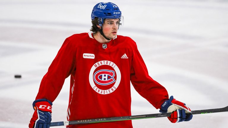Montreal Canadiens center prospect Jared Davidson (76) during the Montreal Canadiens training camp in Brossard, QC . (David Kirouac/Icon Sportswire via Getty Images)