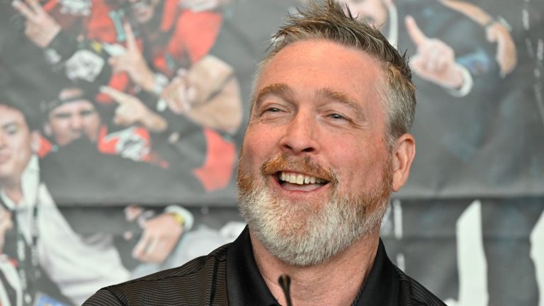 Patrick Roy reacts during a news conference, Tuesday, June 13, 2023 at the Videotron Centre in Quebec City. (Jacques Boissinot/CP)