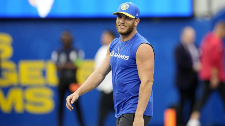 Los Angeles Rams wide receiver Cooper Kupp warms up prior to an NFL football game against the San Francisco 49ers Sunday, Sept. 17, 2023, in Inglewood, Calif. Kupp is in injured reserve with a hamstring strain. (Ashley Landis/AP)