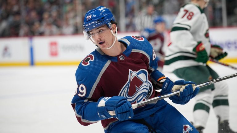 Colorado Avalanche defenseman Saige Weinstein against the Minnesota Wild in the first period of a preseason NHL hockey game Sunday, Sept. 24, 2023, in Denver. (AP)
