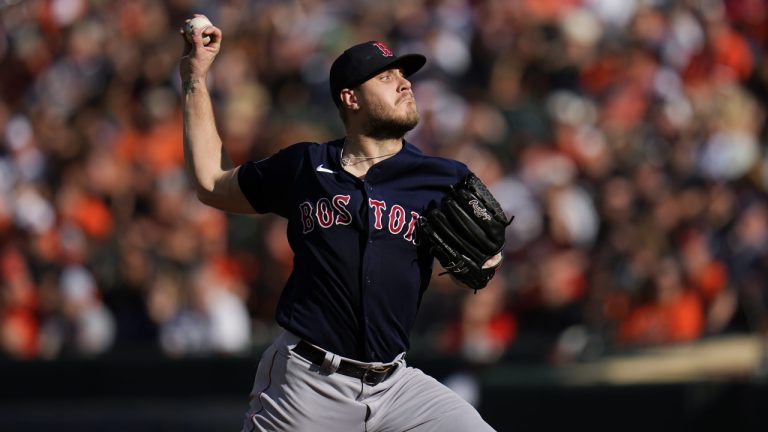Boston Red Sox starting pitcher Tanner Houck throws to the Baltimore Orioles during the fourth inning of a baseball game, Sunday, Oct. 1, 2023, in Baltimore. (Julio Cortez/AP)