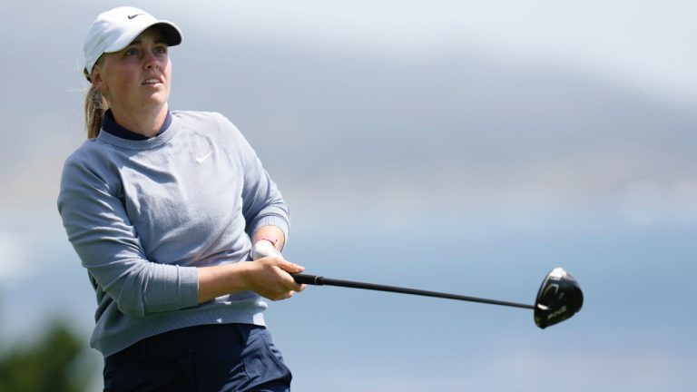 Maja Stark, of Sweden, hits from the 14th tee during the third round of the U.S. Women's Open golf tournament at the Pebble Beach Golf Links, Saturday, July 8, 2023, in Pebble Beach, Calif. (Godofredo A. Vásquez/AP)