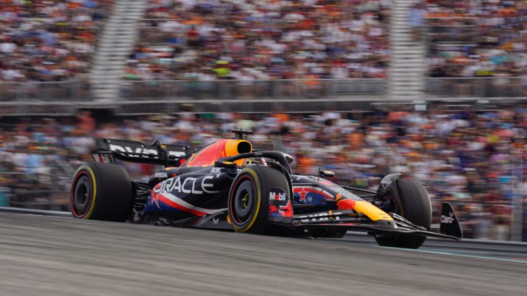 Red Bull driver Max Verstappen, of the Netherlands, steers his car through a turn during the sprint ahead of the Formula One U.S. Grand Prix auto race at Circuit of the Americas, Saturday, Oct. 21, 2023, in Austin, Texas. (Eric Gay/AP)