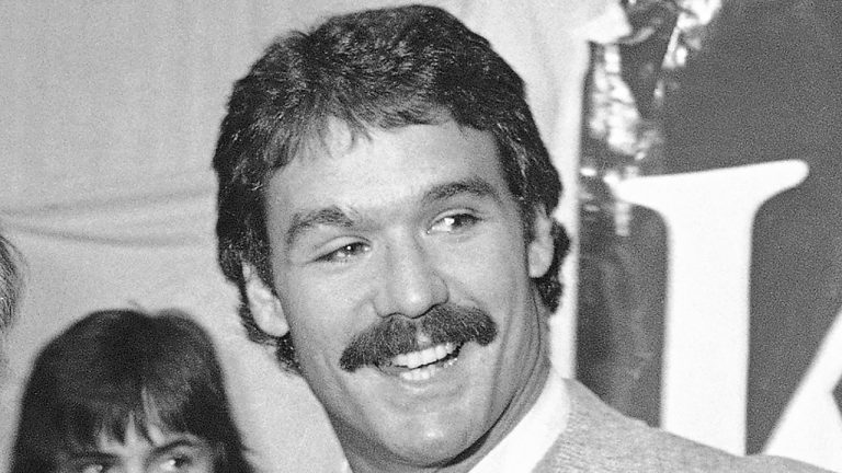Former NFL football player Russ Francis smiles during a press conference Sunday, Feb. 11, 1980, at Boston Garden. (AP Photo/File)