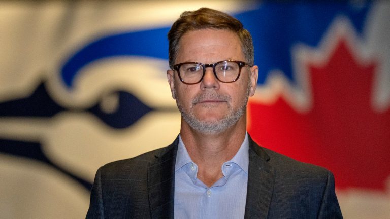 Toronto Blue Jays general manager Ross Atkins arrives for his end-of-season media availability in Toronto on Saturday October 7, 2023. (Frank Gunn/CP)