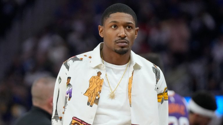 Phoenix Suns guard Bradley Beal before an NBA basketball game against the Golden State Warriors in San Francisco, Tuesday, Oct. 24, 2023. (AP Photo/Jeff Chiu)