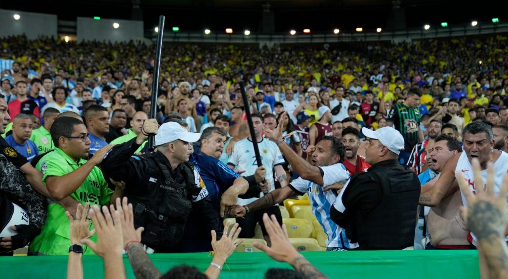 Fans brawl slow down start of Argentina v Brazil World Cup Qualifier match