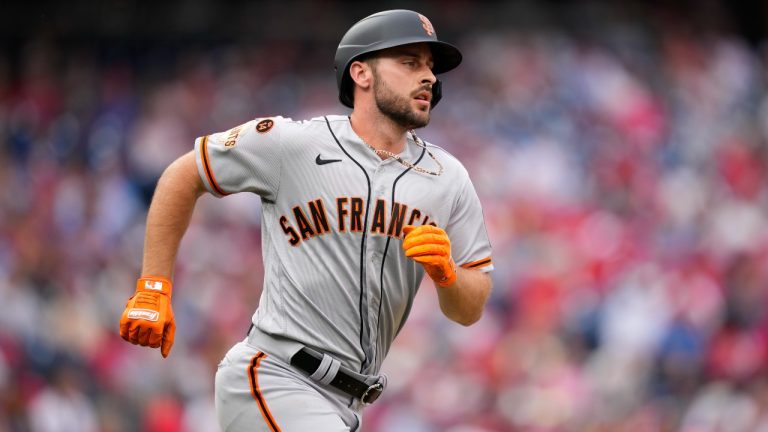 San Francisco Giants' Paul DeJong plays during a baseball game, Wednesday, Aug. 23, 2023, in Philadelphia. (Matt Slocum/AP Photo)