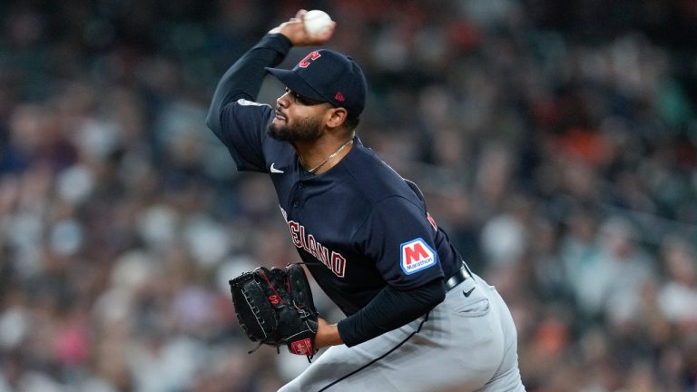 Cleveland Guardians relief pitcher Reynaldo López throws against the Detroit Tigers in the eighth inning of a baseball game, Friday, Sept. 29, 2023, in Detroit. (Paul Sancya/AP Photo)
