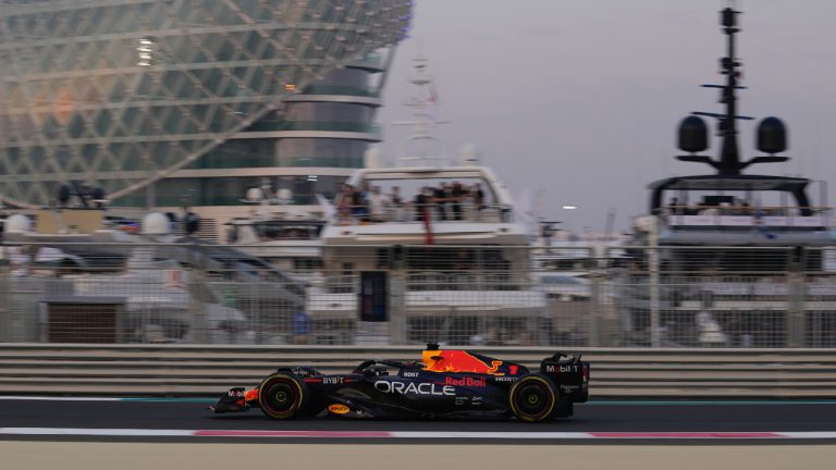 Red Bull driver Max Verstappen of the Netherlands steers his car during the second practice ahead of the Abu Dhabi Formula One Grand Prix at the Yas Marina Circuit, Abu Dhabi, UAE, Friday, Nov. 24, 2023. (Kamran Jebreili/AP)