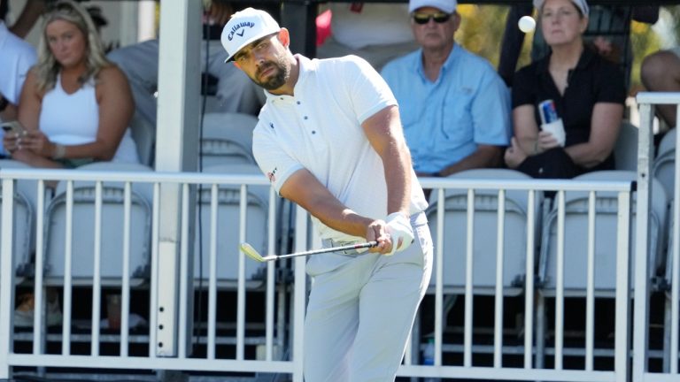 Erik van Rooyen, of South Africa, watches his shot to the eighth green during the final round of the Sanderson Farms Championship, Sunday, Oct. 8, 2023, in Jackson, Miss. (Rogelio V. Solis/AP)