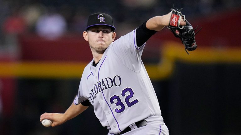 Colorado Rockies starting pitcher Chris Flexen throws against the Arizona Diamondbacks during the first inning of a baseball game Wednesday, Sept. 6, 2023, in Phoenix. (Ross D. Franklin/AP)