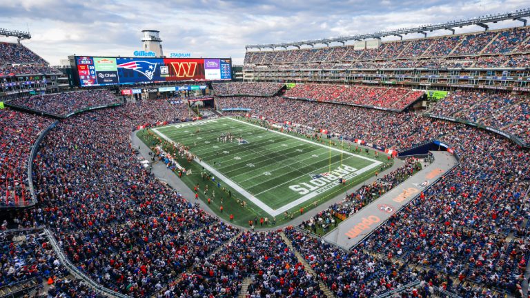 A general view of Gillette Stadium during the second half an NFL football game between the New England Patriots and the Washington Commanders on Sunday, Nov. 5, 2023, in Foxborough, Mass. (Greg M. Cooper/AP)
